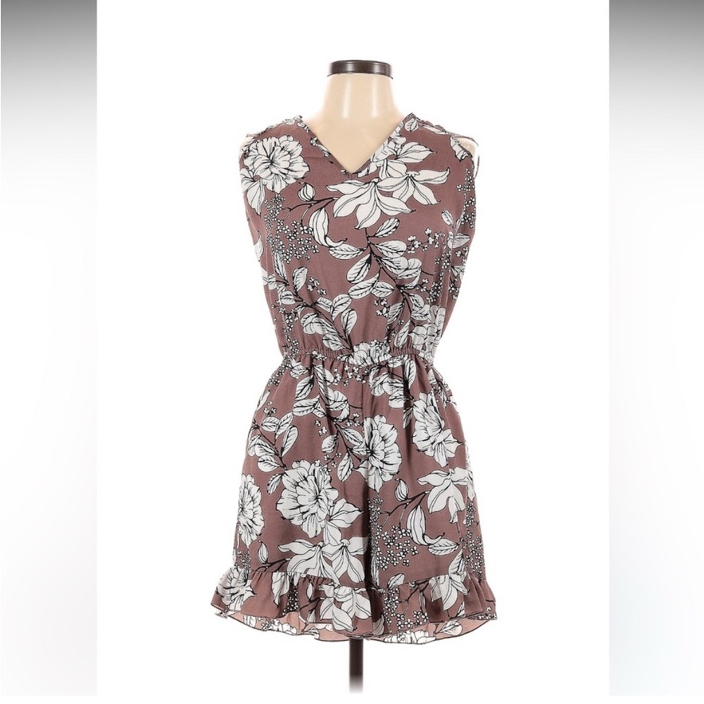 Charlotte Russe Sleeveless V-Neck Romper Brown and White